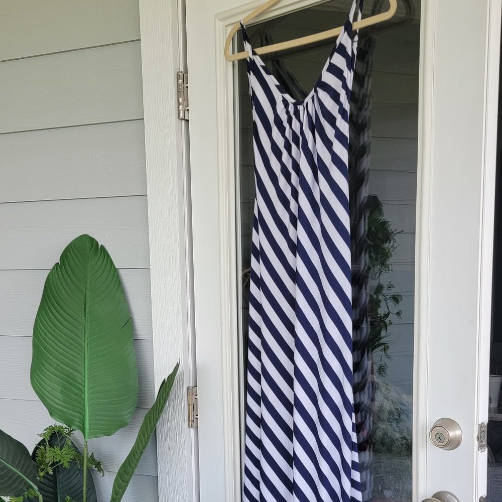 Sexy slouchy stretch low back striped Maxi dress